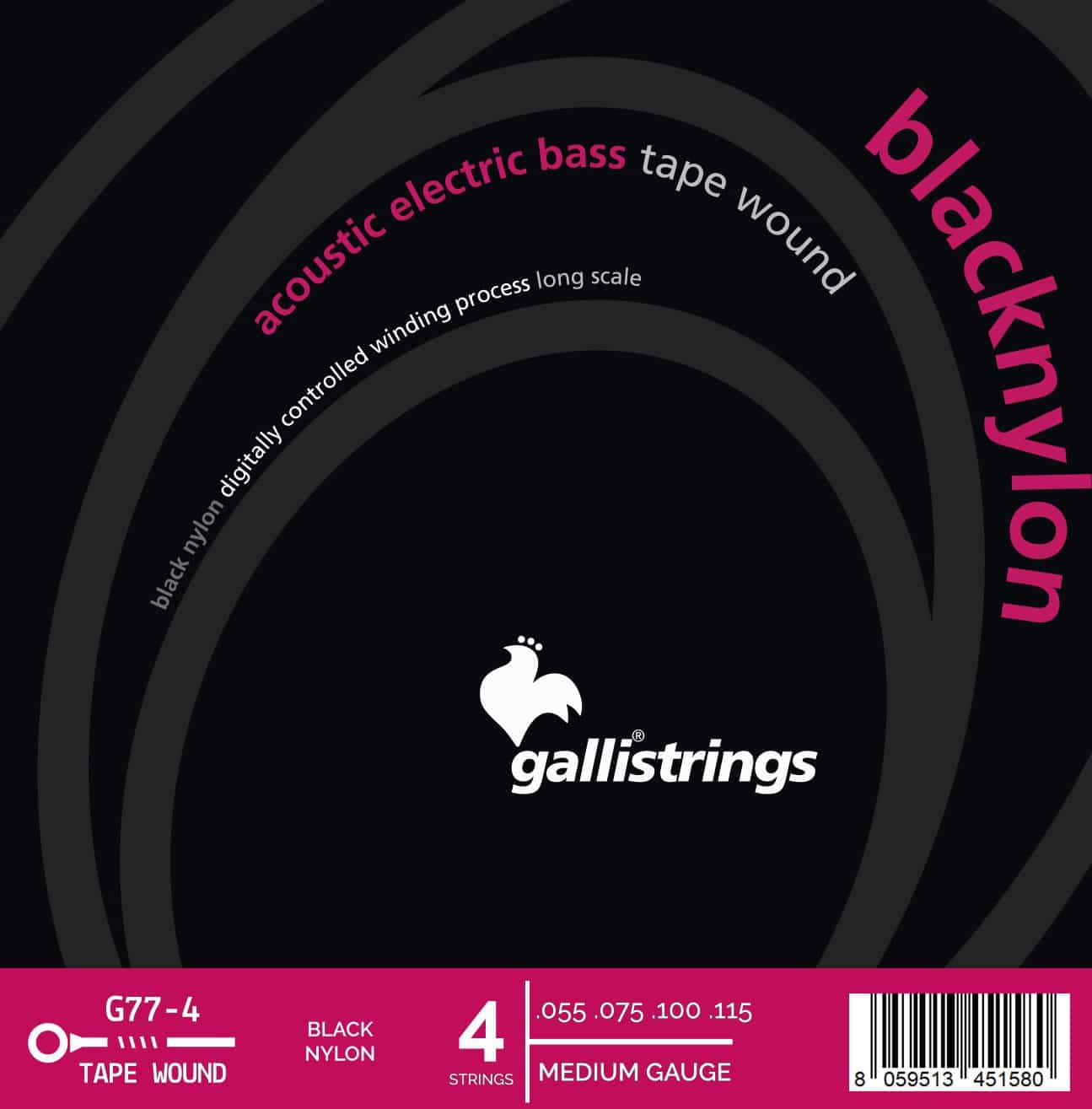 Gallistrings Black Nylon Acoustic 4 Bas Strenge