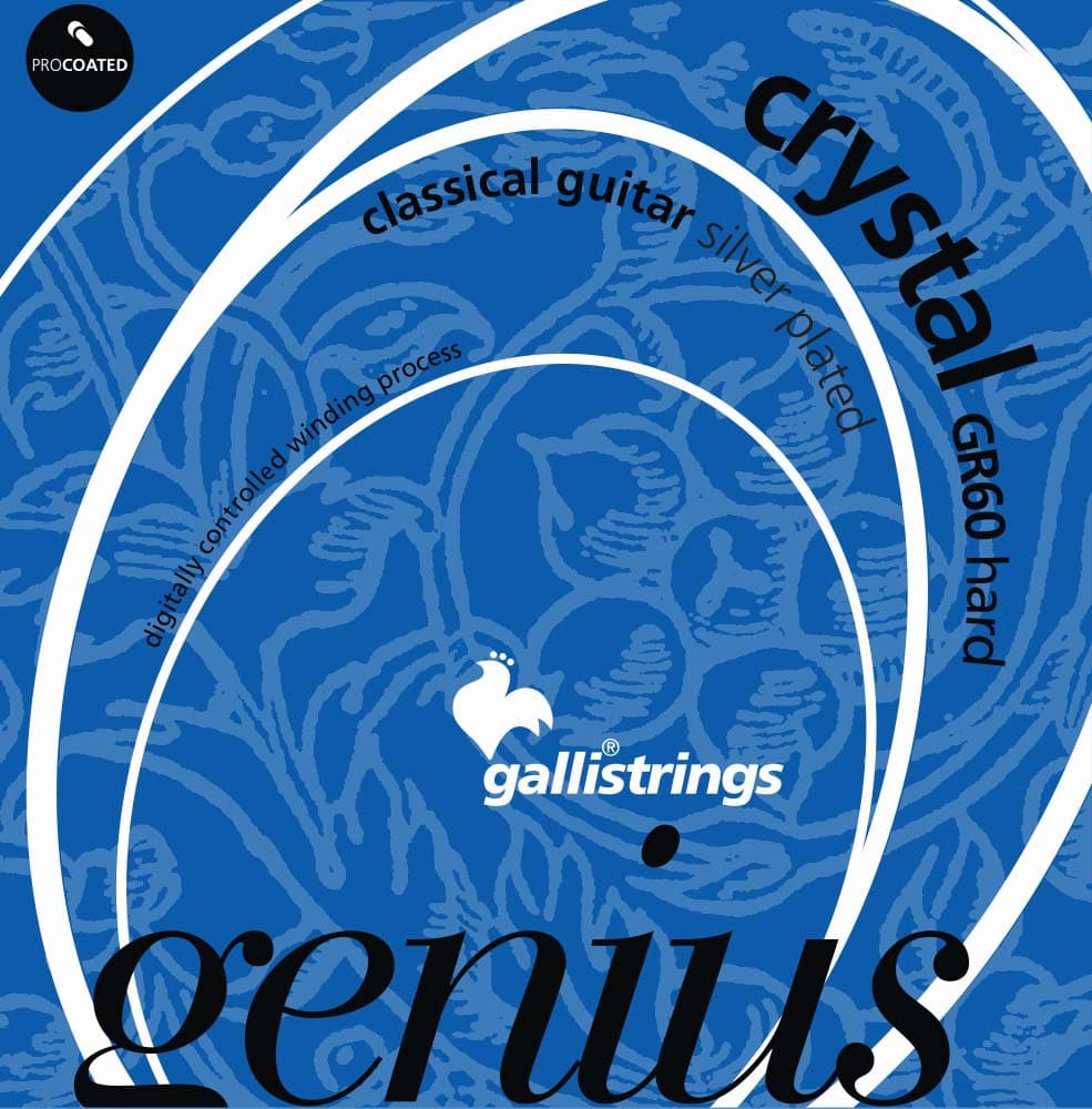 GalliStrings GR60 Crystal classical guitar strings, Hard tension, Procoated silver plated basses.