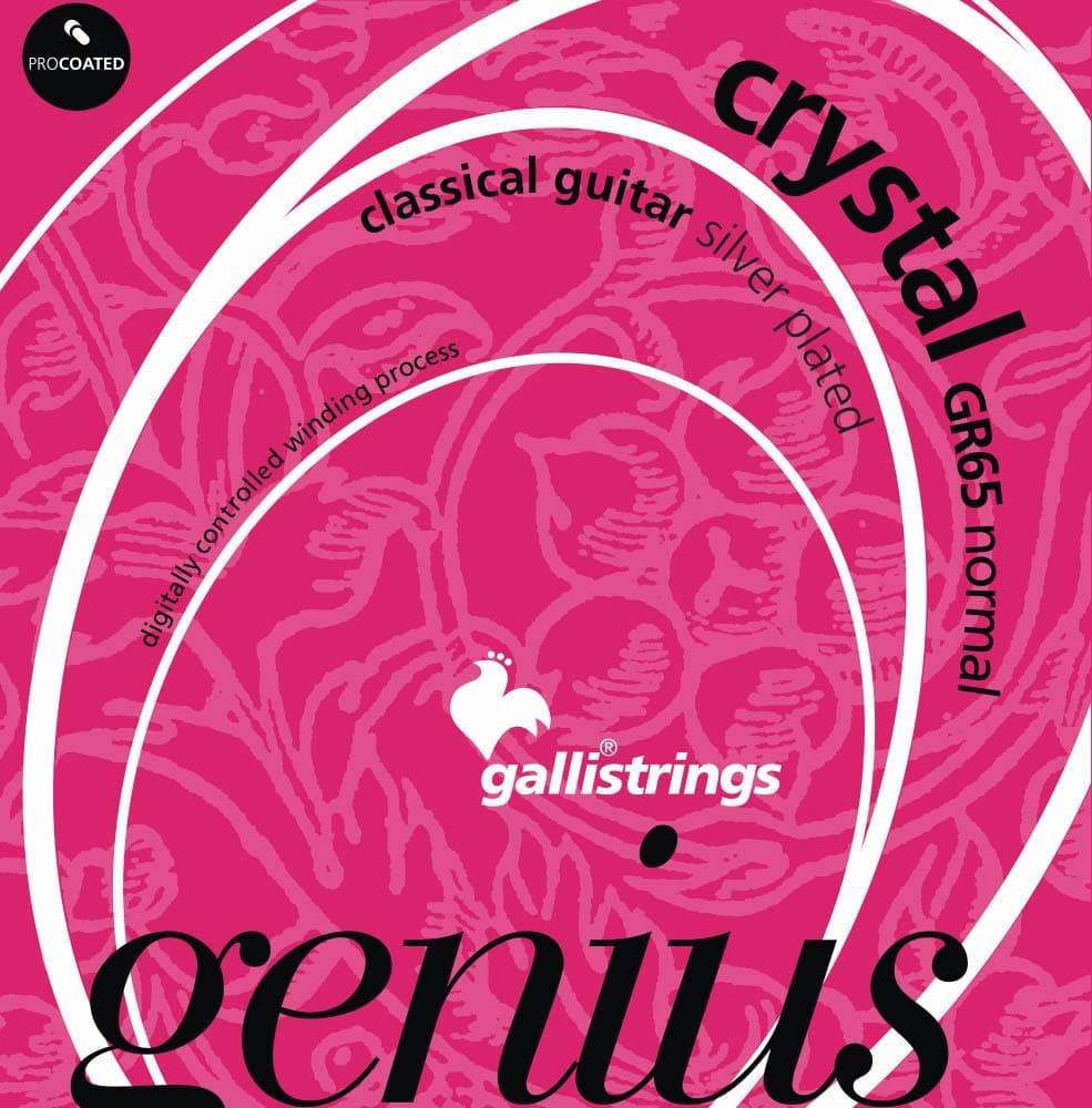 GalliStrings GR65 Crystal classical guitar strings, Normal tension, Procoated silver plated basses.
