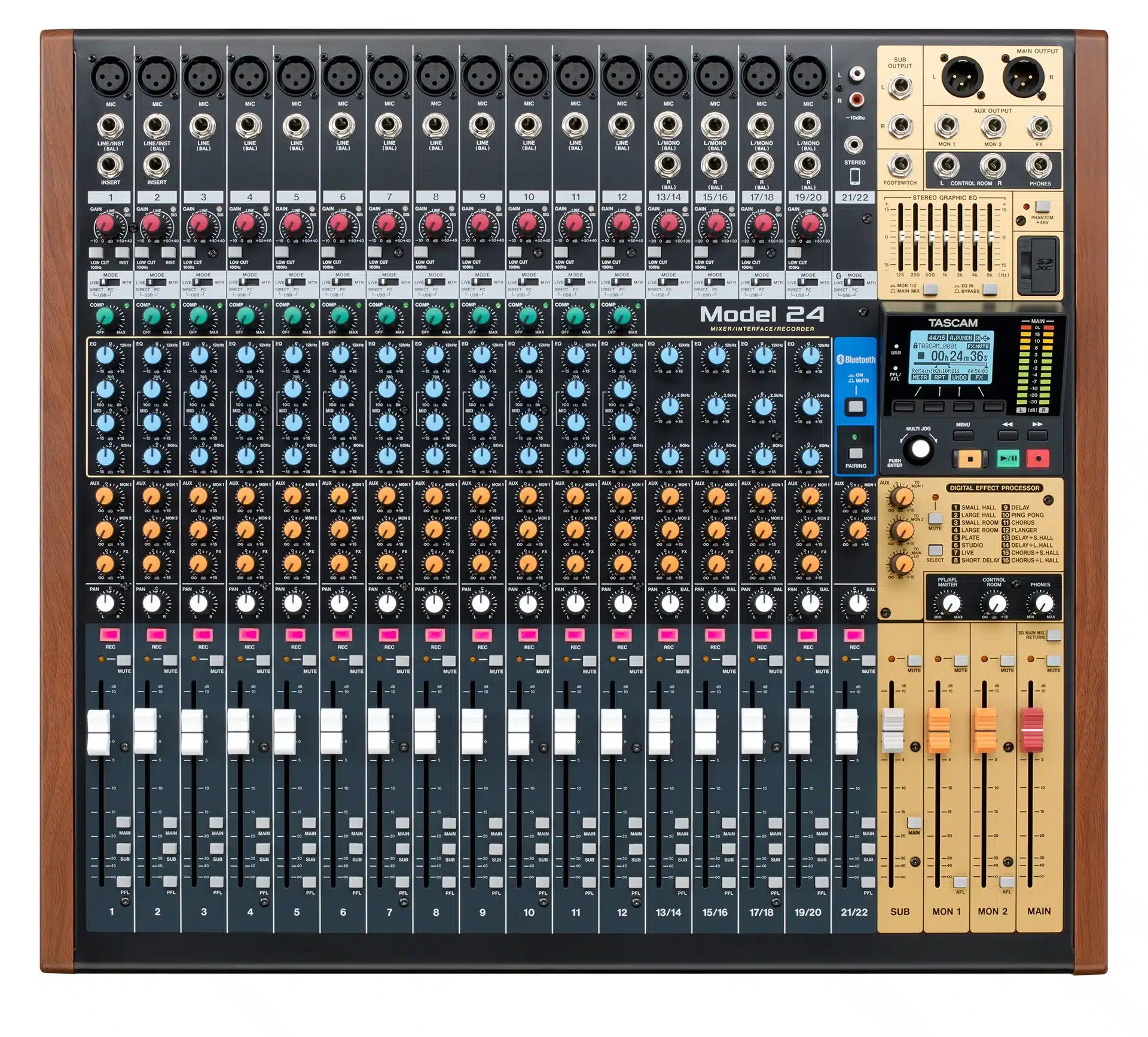 Tascam Model 24 analog mixer og 24 track digital recorder