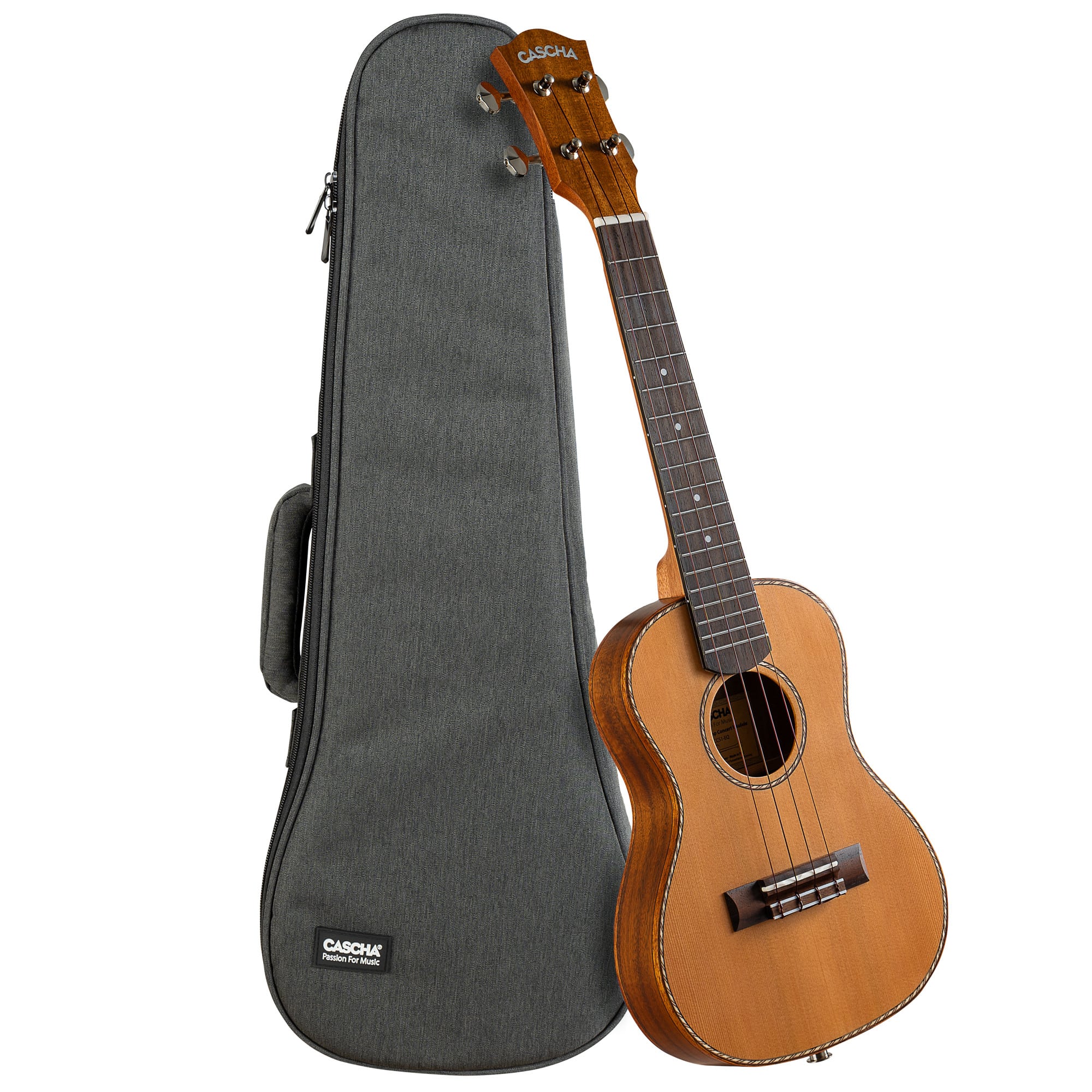 Cascha Concert Ukulele, CUCCS1, Cedar Solid Top, Slim Ukulele med fluorocarbon strings og padded nylon bag